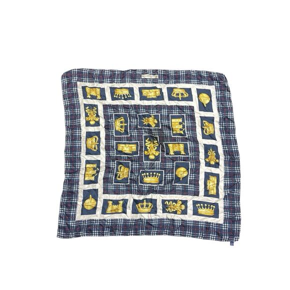 Vtg Burberry's Multicolor Silk Plaid Crowns Square Italy 32"x32" Scarf VGUC - Picture 1 of 5